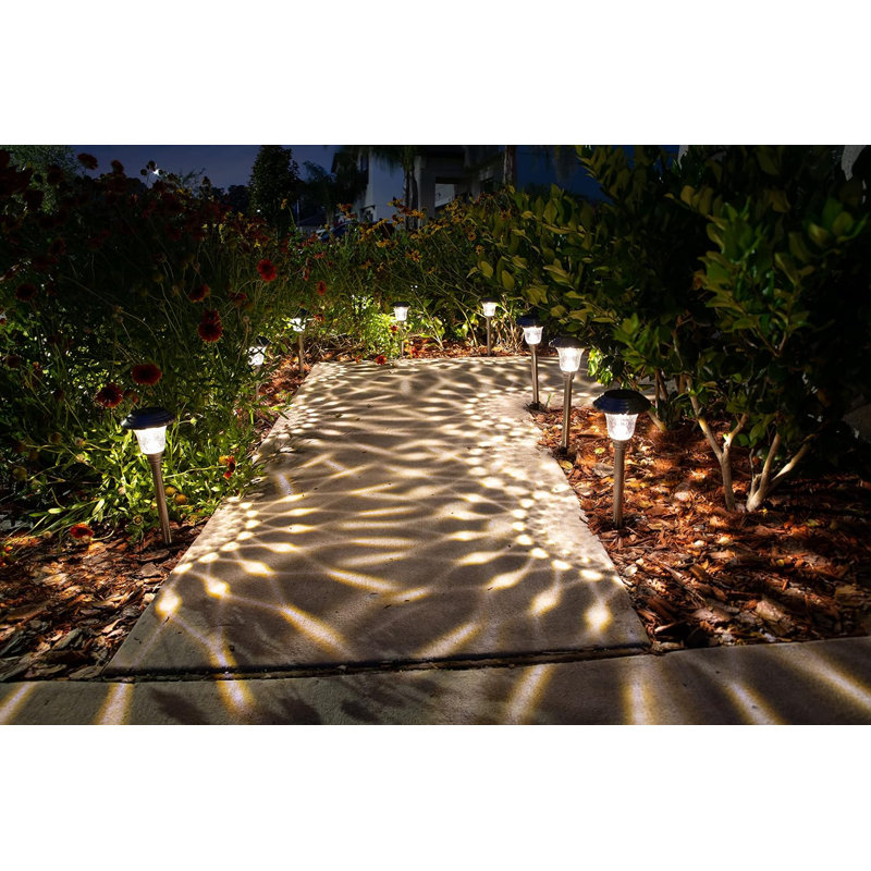 Stainless Steel and Glass LED Solar Path Lights, Warm Light, 8 Pack