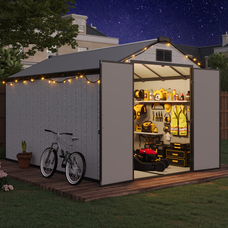 8 Ft. W X 12 Ft. D   Resin Outdoor Storage Shed With Floor For Garden Patio Furniture And Tools