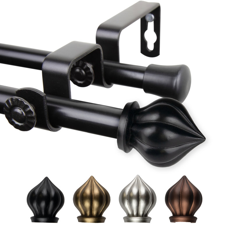 Adjustable Double Curtain Rod, 28" – 48", Black