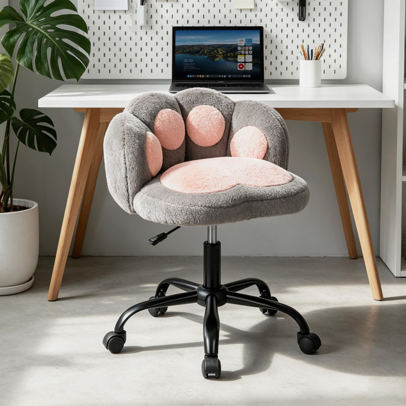 Wood, Rabbit Fur Rocking Chair, Gris / rose