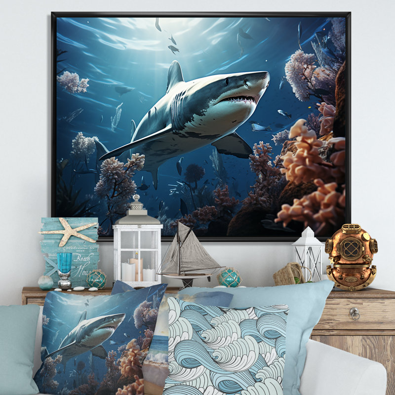 " Coral Sharks Ballet I ", Black Floater Framed, 30" H x 40" W x 1.5" D