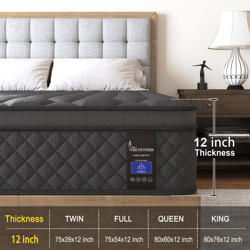 Matelas hybride moyen 9 po / 12 po avec ressorts ensachés en mousse viscoélastique et gel rafraîchissant Bed-in-a-a-Box, 12"