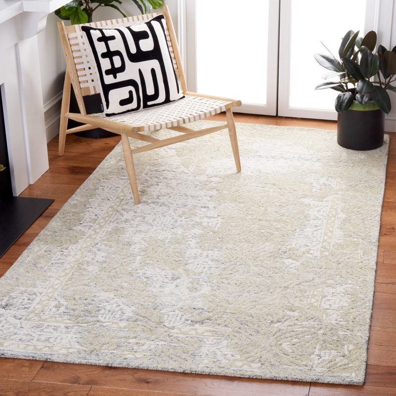 Tapis abstrait en laine et coton touffetés à la main Pezanetti, Rectangle de 5 pi x 8 pi