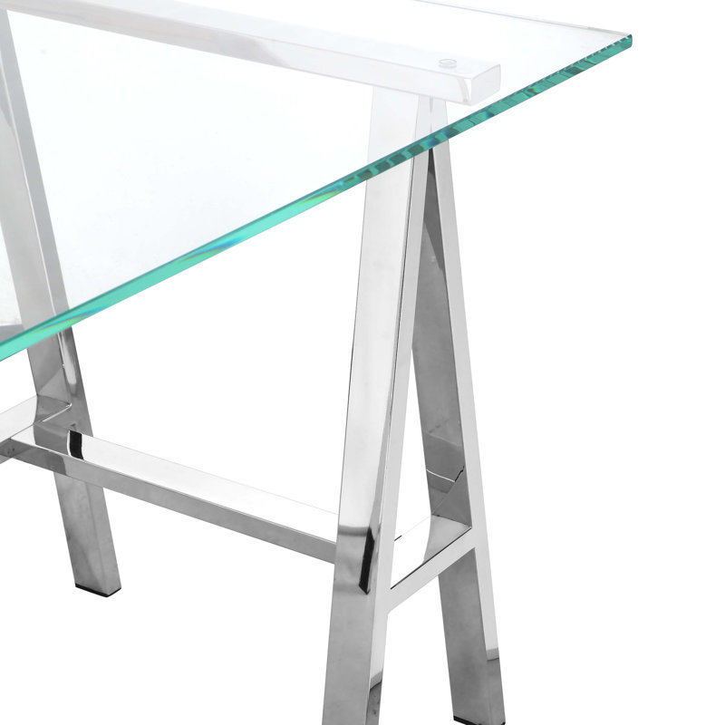 Brady Glass Desk, 30" H x 55" W x 30" D, Silver