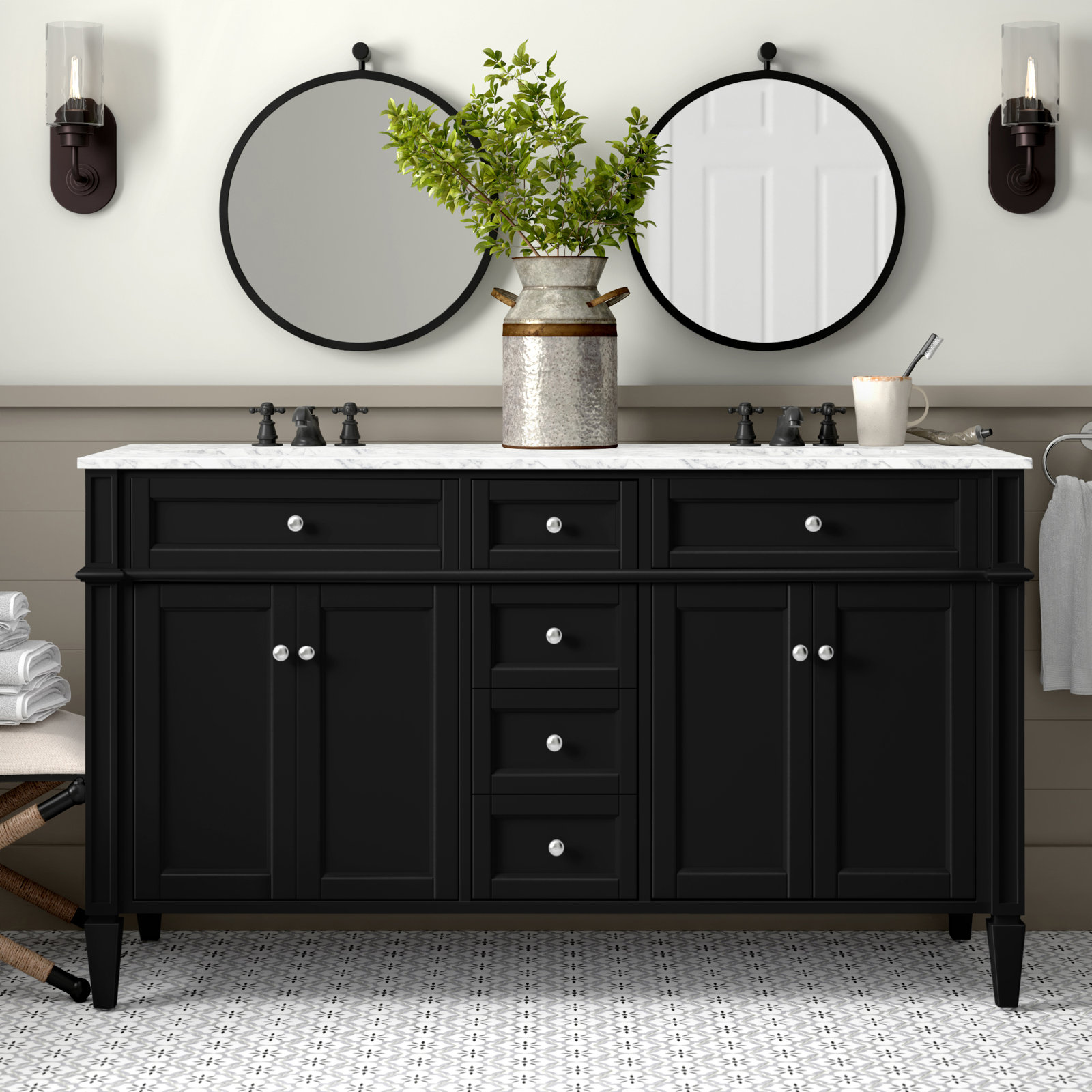 Rivers 60'' Double Bathroom Vanity, Black