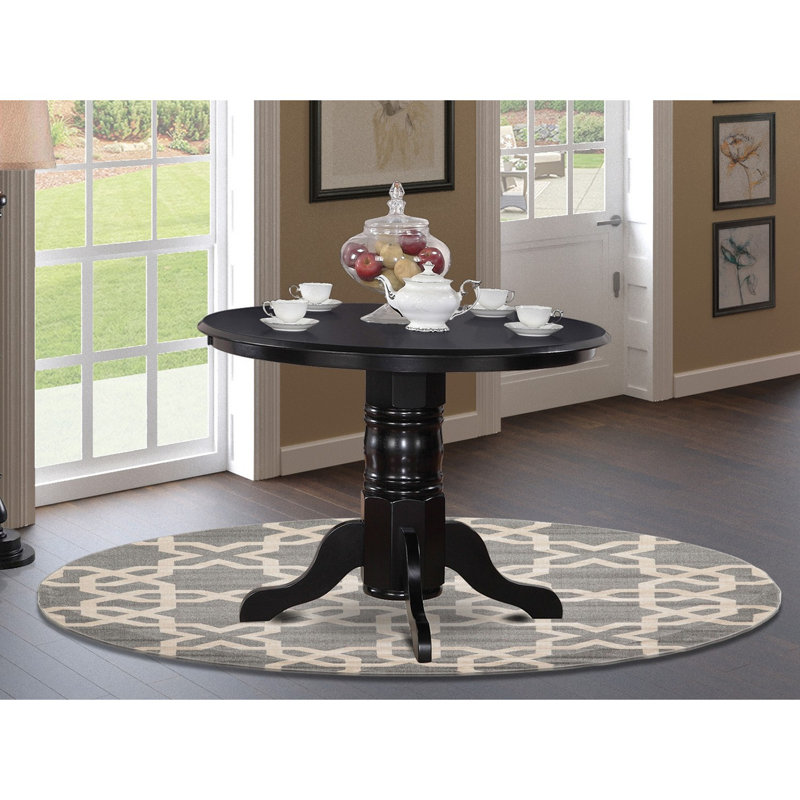 Shelton Kitchen Dining Table - a Round Wooden Table Top with Pedestal Base, Black & Cherry, Black