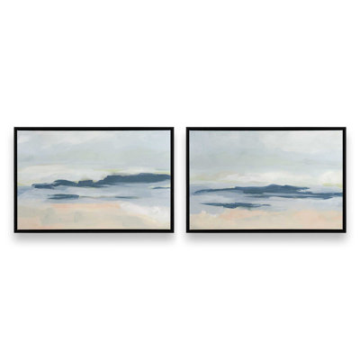 Ensemble de 2 toiles tendres bord de mer, cadre noir, 32 po x 48 po
