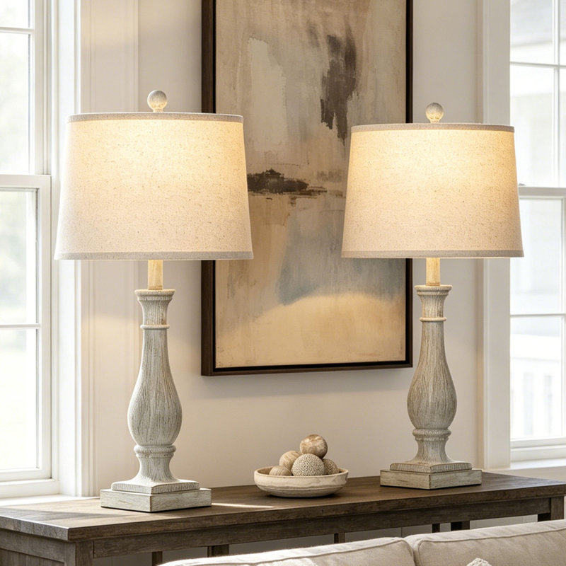 27.5” Rustic Dimmable Bedside Table Lamps with Dual USB Ports & LED Bulbs, Gray