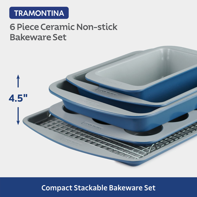 Tramontina Blue and Gray Ceramic Nonstick 6-Piece Bakeware Set