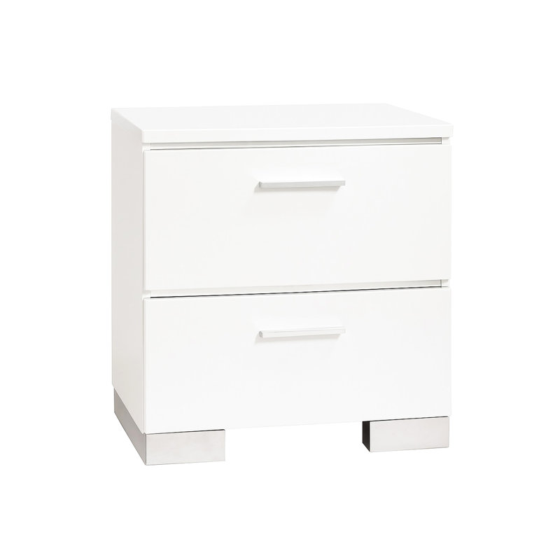 Élégante et pratique table de chevet blanche avec port intégré, accents et 2 tiroirs pour la conception de la chambre à coucher