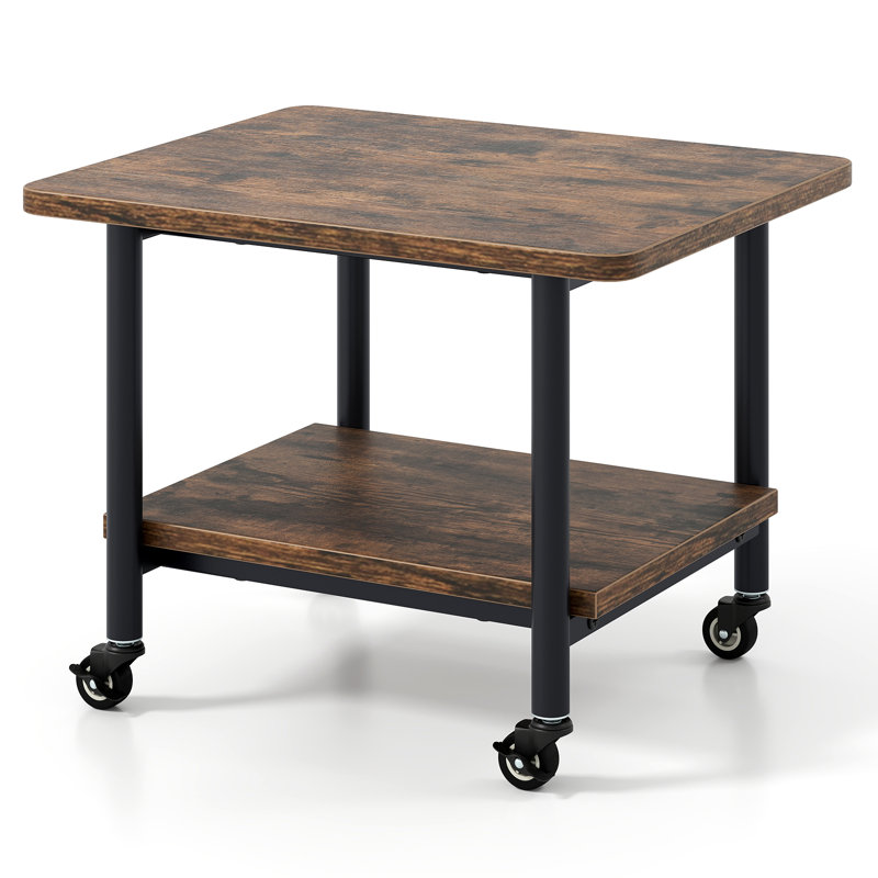 Brown 2-Tier Rolling Under Desk Printer Stand with Storage Shelves
