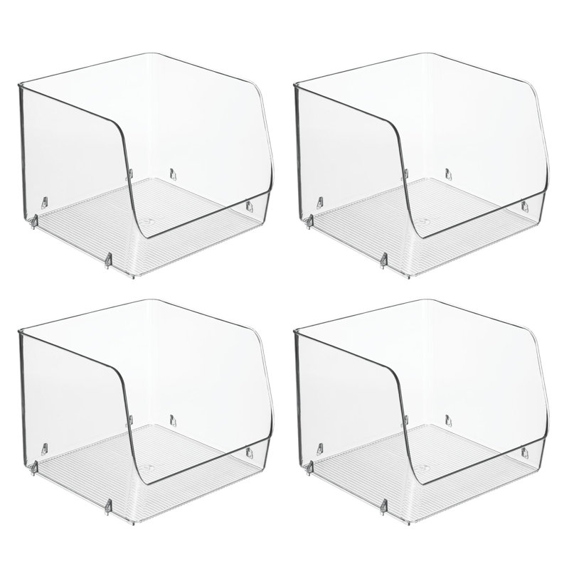 iDesign Stackable Open-Front Storage Bins for Kitchen and Pantry Organization - Set of 4 - Clear