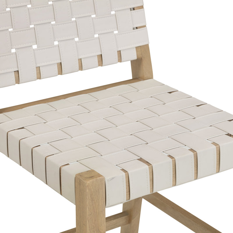 Tabouret de bar en similicuir tissé avec dossier et pieds en bois massif, 4