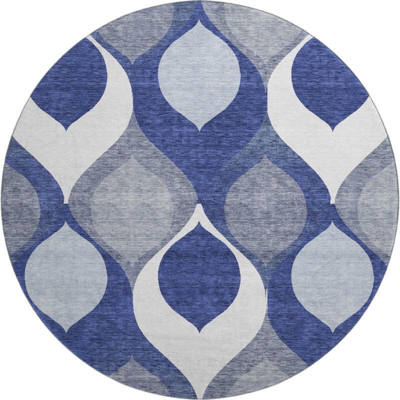 Premium Machine Washable Lisse Navy Rug, Round 8'