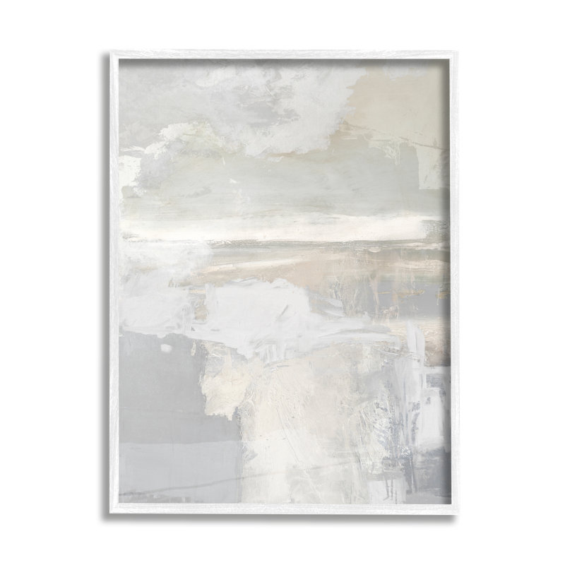 Peinture abstraite discrète encadrée sur bois, Giclée encadrée blanc bord de mer, H 14 po x l 11 po x P 1,5 po