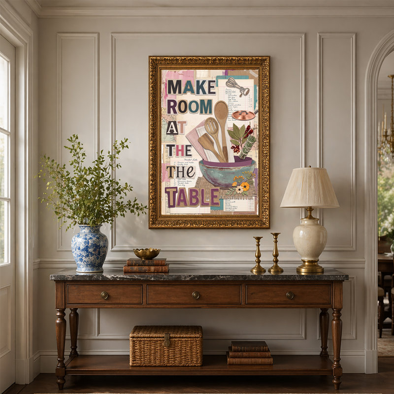 «Make Room At The Table», art rétro sur toile, collage de cuisine, 24"H x 16"W