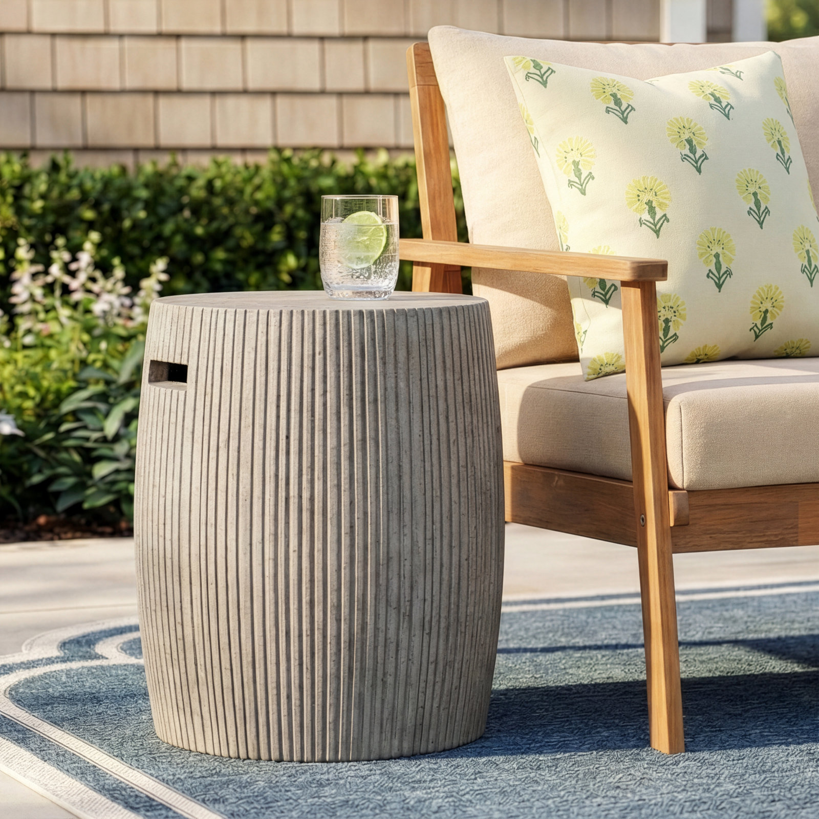 Lionel 15" W x 15" D Round Weather Resistant Concrete Outdoor Side Table , Gray