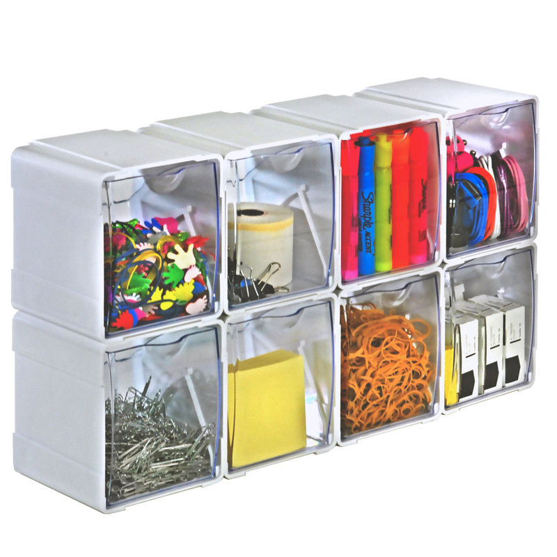 White Stackable Tilt Bin Counter Organizers 8-Pack
