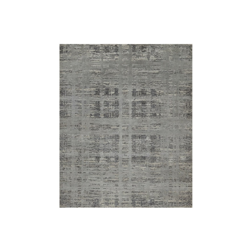 8'1"x10' Nevada Grey Modern Design Undyed Natural Wool Hand Knotted Rug 65F2388D1B6140B6A8A92D764A7A4A59