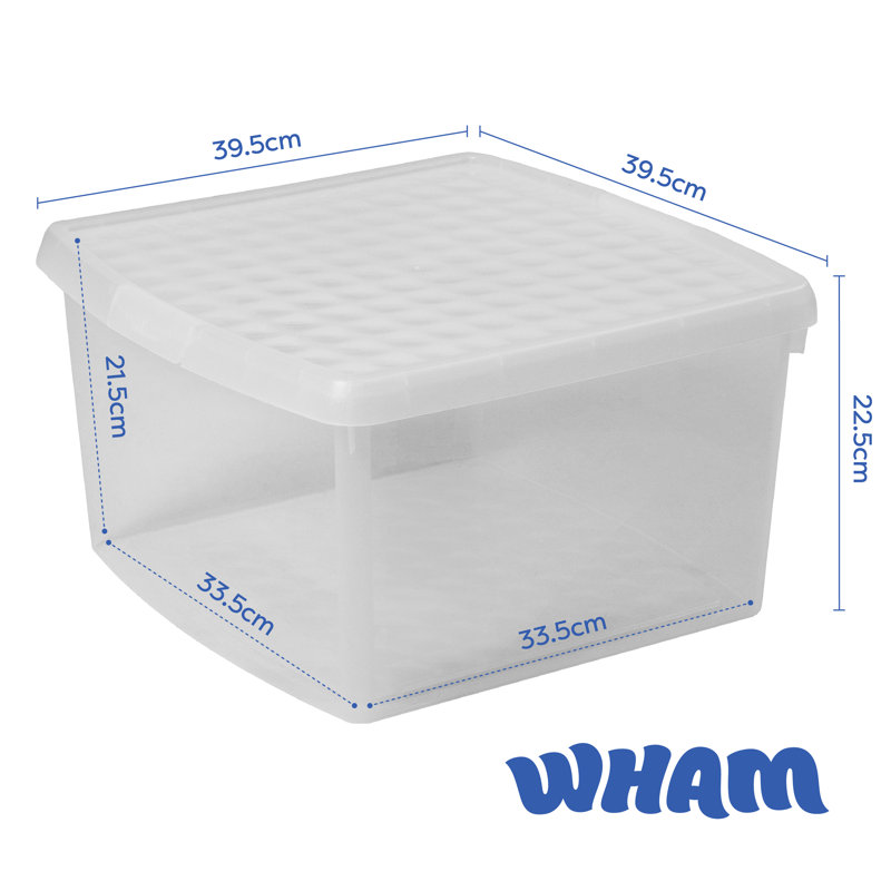 Wham Clip Square Plastic Storage Boxes with Secure Clip Lock Lids Clear/Clear/Clear
