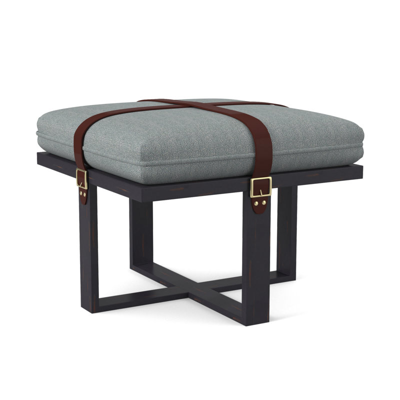Upholstered Ottoman, Vintage Ebony, Maya Cyan Polyester Blend