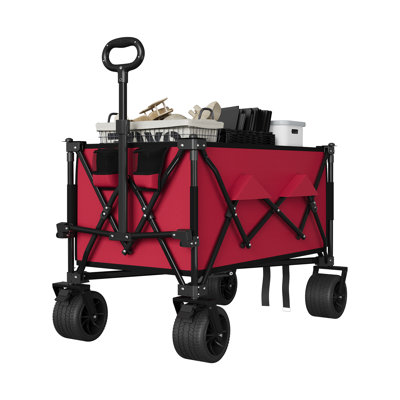 Collapsible Wagon Cart with Wheels, 350 lbs Foldable Wagons with Flexible Handle, Lightweight Portable Folding Utility Grocery Shopping Cart for Grocery Sports Garden Camping