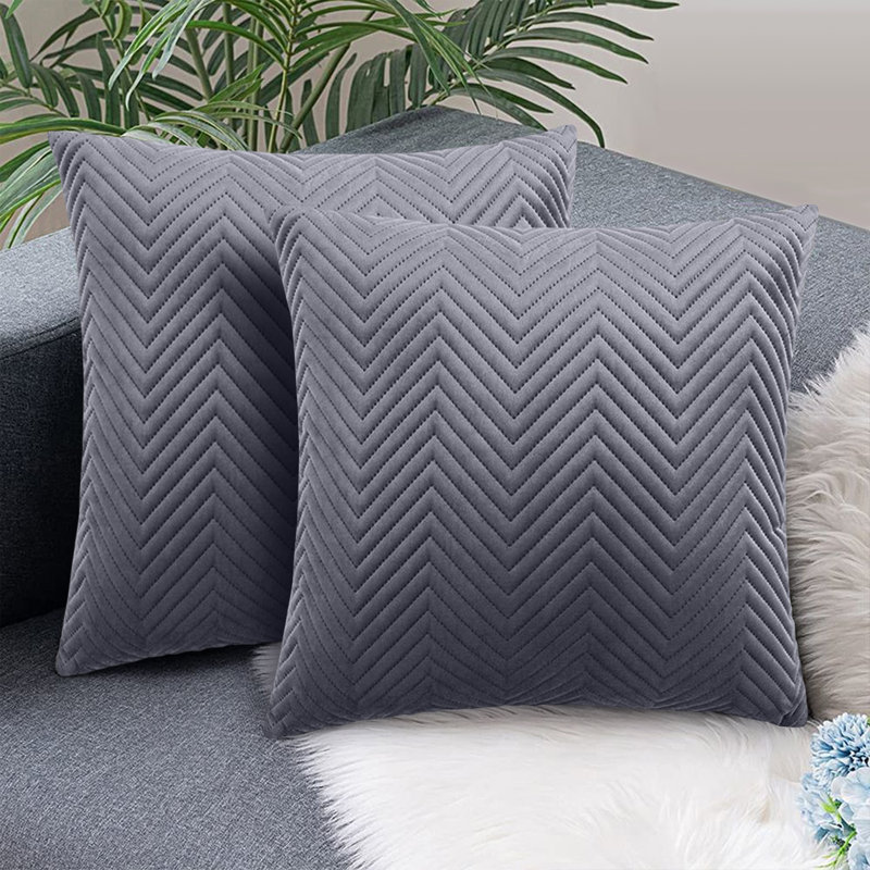 Square Throw Luxury Embossed Pattern Cushions Protector Set Of 2, Grey