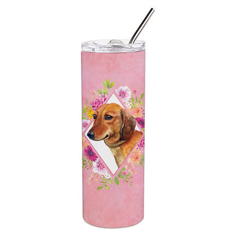 E23BF9F8391D466E9CA4F8DFEBD9A7DB de verre 20 oz à double paroi en acier inoxydable chiot, Teckel orange, Rose