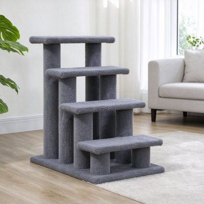 4-Step Dog Steps for Bed & Sofa, Pet Climb Ladder for Dogs & Cats, 63 x 43 x 60 cm, Grey