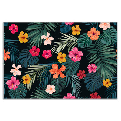 Tropical Jungle Leaves And Flowers - Wrapped Canvas Print