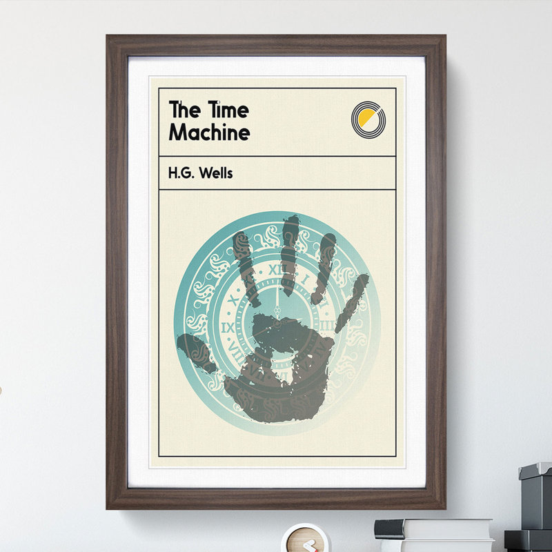 Book Cover the Time Machine H. G. Wells - Picture Frame Graphic Art, 90cm H x 65cm W x 2cm D, Walnut