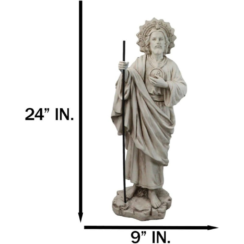 Grande statue extérieure Catholique Saint-Jude avec bâton et médaille 24 po de hauteur