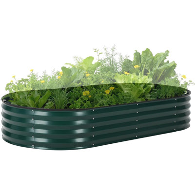 Upgraded Oval Galzenized Raised Garden Bed Kit with Legs & Storage Rack, Thick Reinforced Steel Outdoor Planter Box for Vegetables, Herbs & Flowers, Easy Tool-Free Assembly