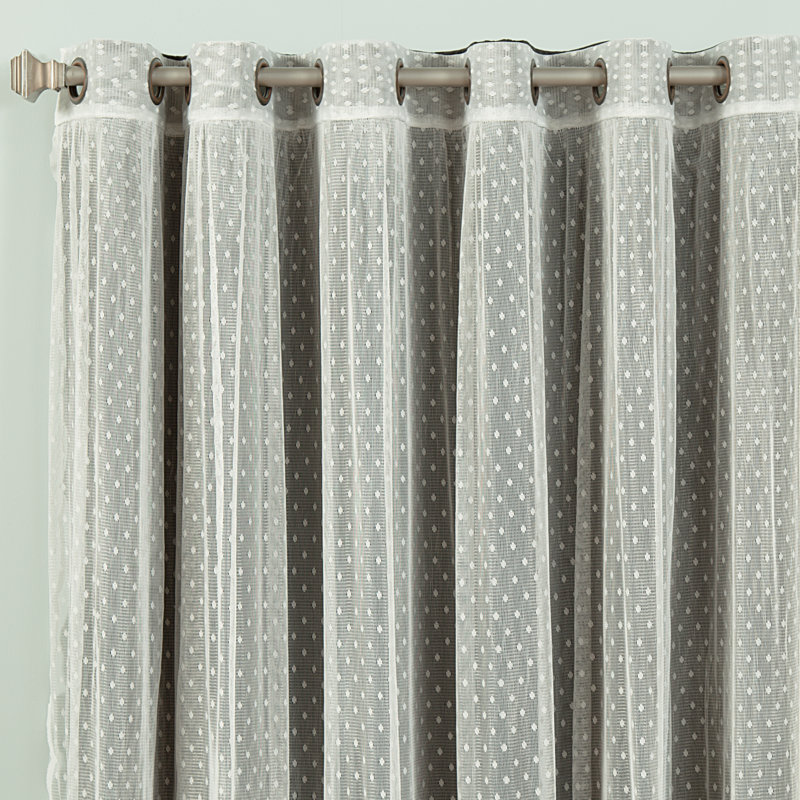 Damyiah Polyester Blackout Curtain Panel (1 Sheer and 1 Blackout Panel), Black, 80" W x 96" L