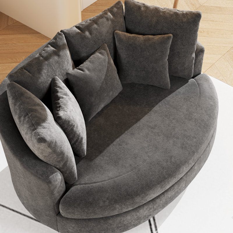 70.1" W Slipcovered Oversized Modern Chenille Sofa Chair, Upholstered Accent Barrel Chair With Pillows, Gray