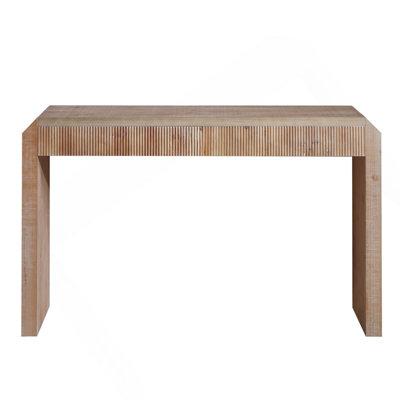 Rustic Wooden Console Table With Drawer – Minimalist Design, Ribbed Texture, And Natural Finish
