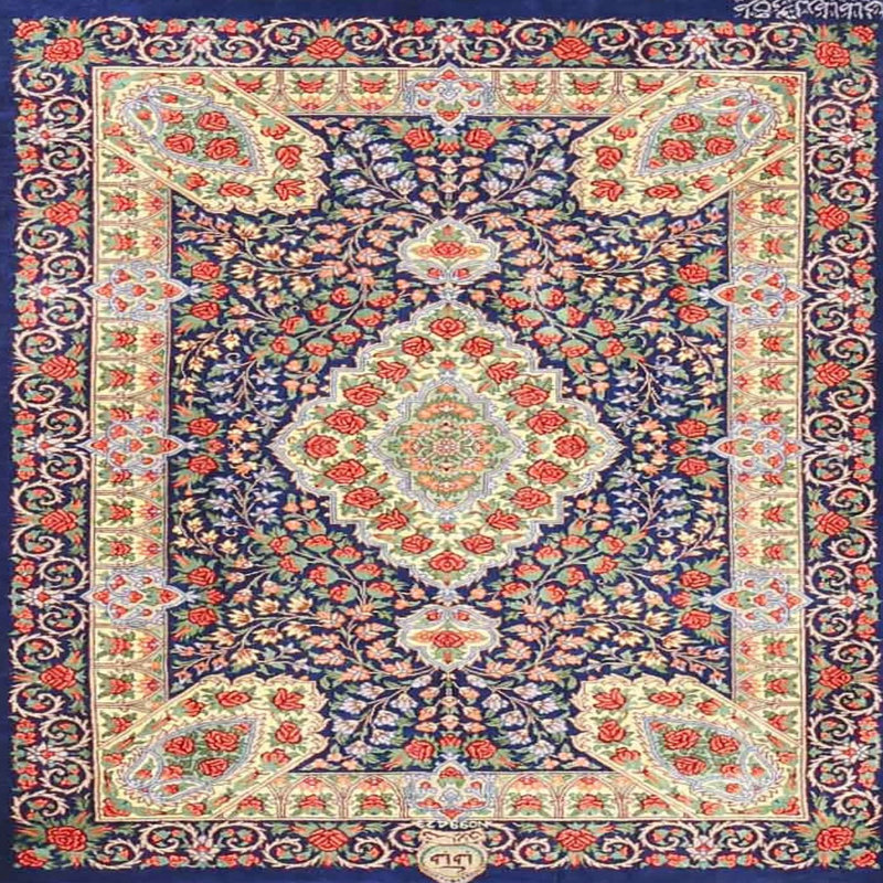 Tapis bleu/jaune/rouge traditionnel Tincher, Rond 8 pi