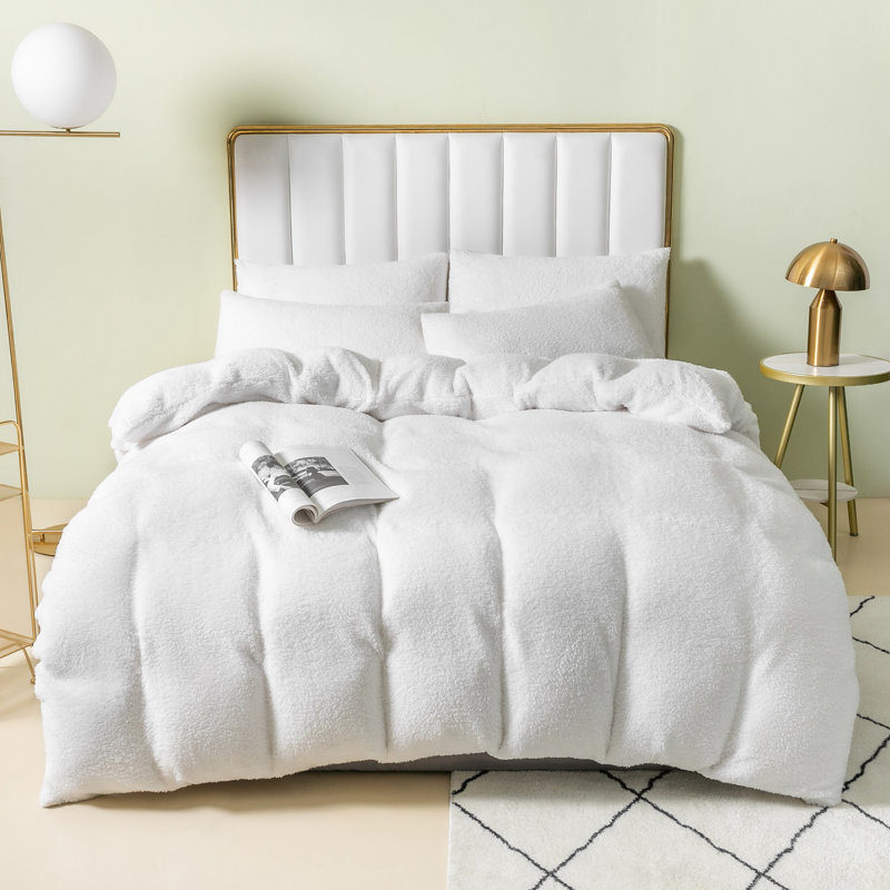 Teddy Fleece Duvet Cover set, White, Single - 1 Standard Pillowcase