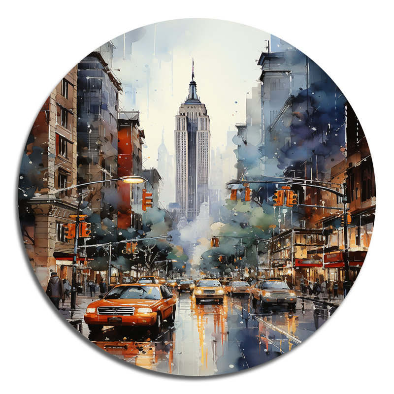 Pomerleau - paysage urbain rond, art en métal, H 36 po x l 36 po