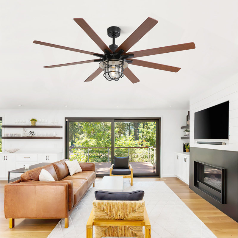 Ventilateur de plafond moderne de 66 pouces avec moteur à courant continu réversible à 6 vitesses et 8 pales avec lumière