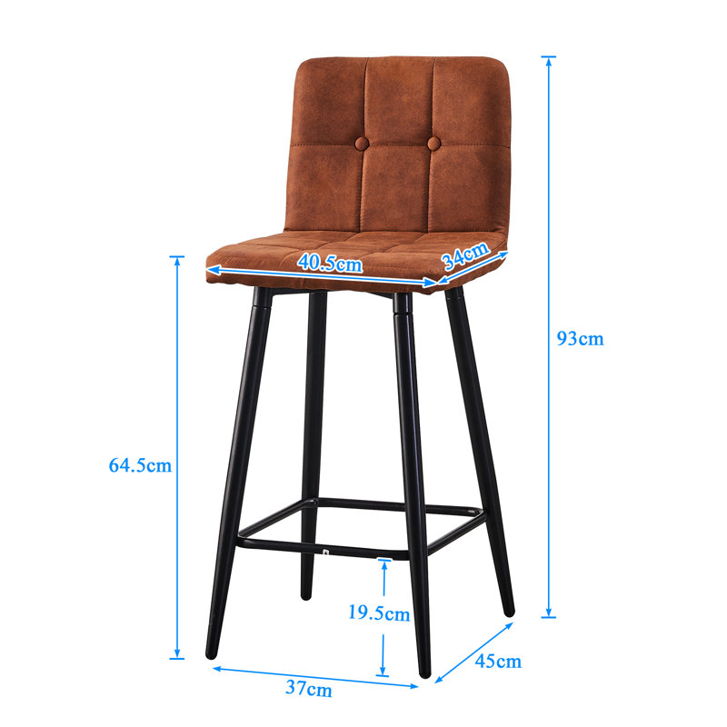 Anglers Upholstered Counter Stool with Metal Frame, Brown
