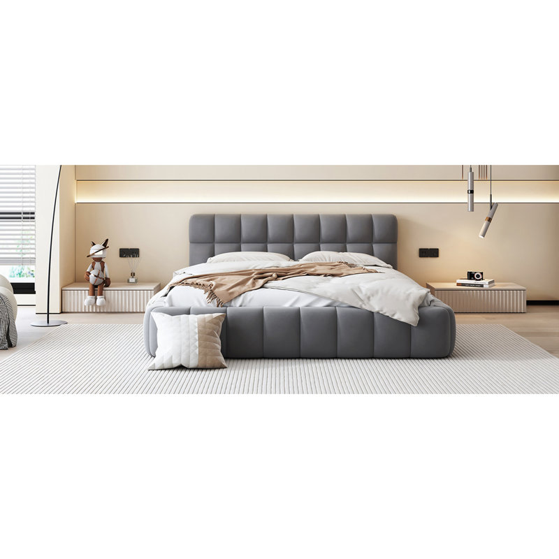 Upholstered Platform Bed With Thick Fabric, Grounded Bed With Solid Frame