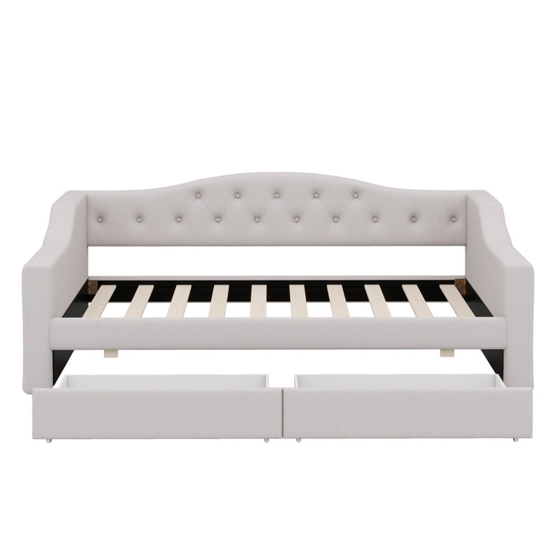 Twin XL Daybed With Upgraded LED Lighting And A Two-Drawer Storage Configuration, Beige