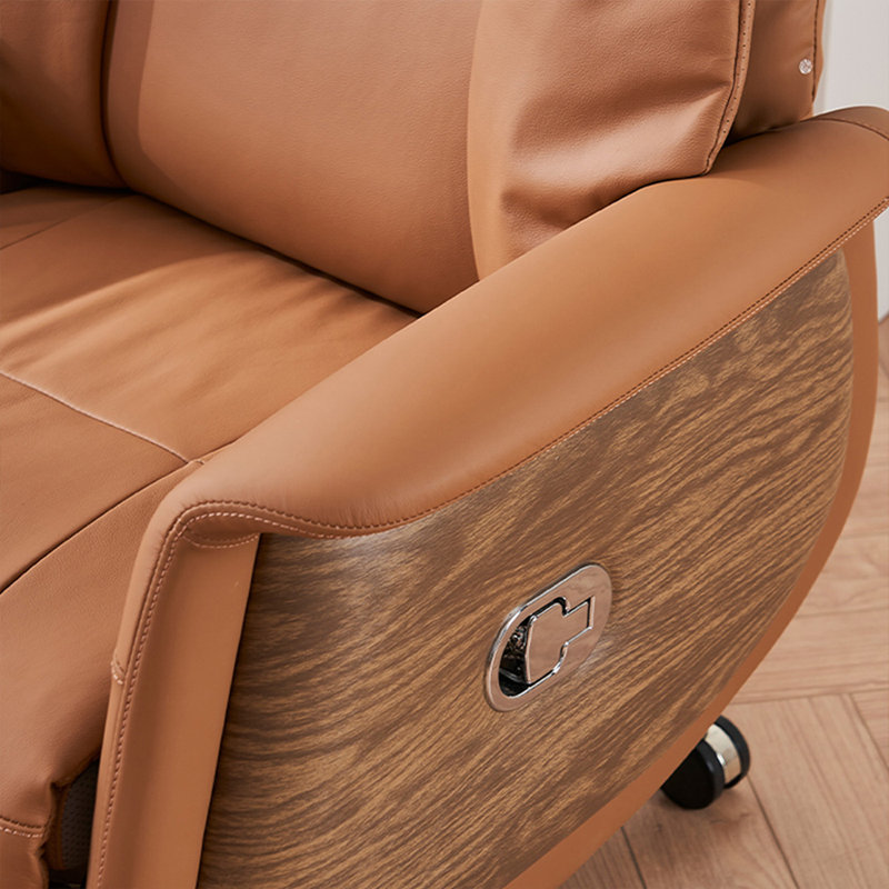 Silver Hight adjustable Genuine Leather + Faux Leather + Steel Office Chair, Khaki