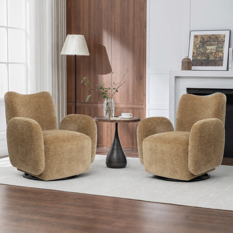 Fauteuil pivotant rembourré en chenille de 32,48 po de largeur avec dossier détachable (ensemble de 2), Yellow