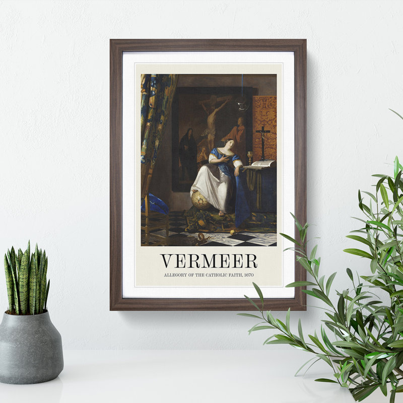 Allegory of the Catholic Faith by Johannes Vermeer - Picture Frame Painting, Walnut Framed, 36cm H x 27cm W x 2cm D