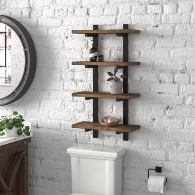 Rundell 20" Wide Rustic Industrial Solid Wood and Metal Frame Wall Mounted 4 Tiered Shelf