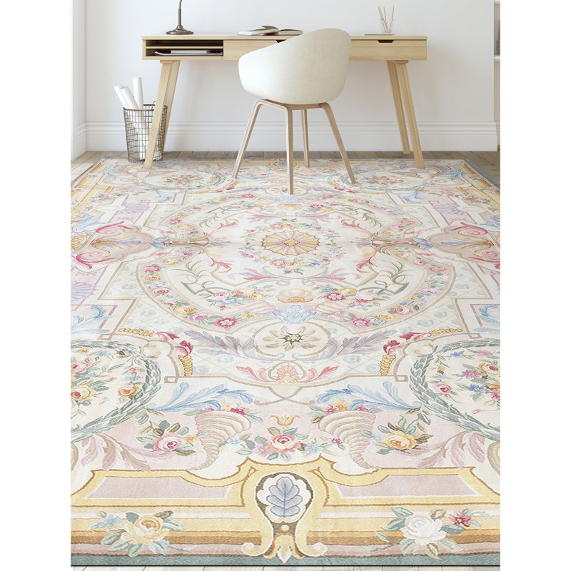 Hand-Knotted High-Quality Ivory and Green Area Rug