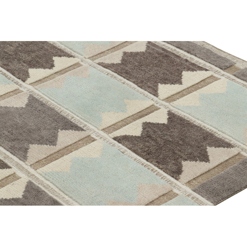 Scandinavian Hand Knotted Wool Geometric Area Rug, Rectangle 12' x 16'