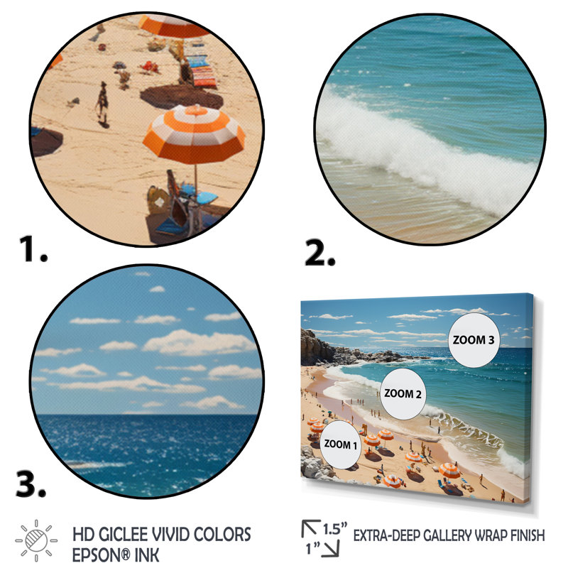 Beach Surfers Paradise I, reproduction d'art sur toile, H 24 po x l 32 po x P 1 po, Cadre flottant doré